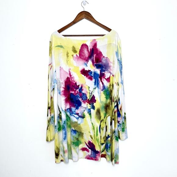 Soft Surroundings Watercolor Floral Long Sleeve Tunic Top Floral Multicolor 3X - Picture 4 of 8